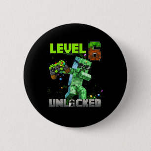 Level 6 Unlocked Funy Birthday Boy Pixel Gamer 6th 2 Inch Round Button