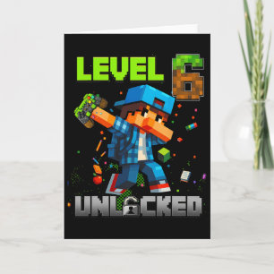 Level 6 Unlocked Funy Birthday Boy Pixel Gamer 6th Card