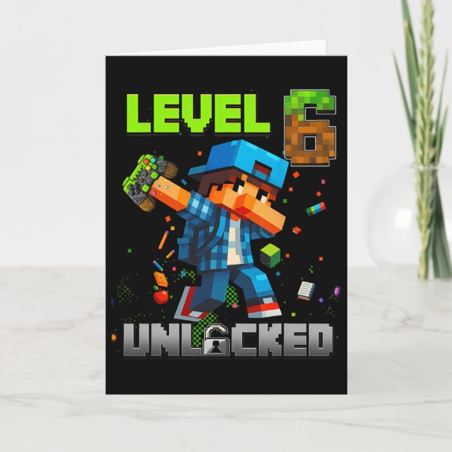 Level 6 Unlocked Funy Birthday Boy Pixel Gamer 6th Card (Front)