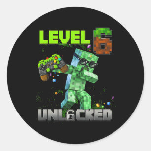 Level 6 Unlocked Funy Birthday Boy Pixel Gamer 6th Classic Round Sticker