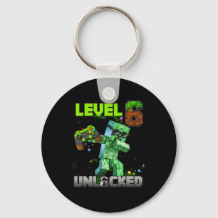 Level 6 Unlocked Funy Birthday Boy Pixel Gamer 6th Keychain