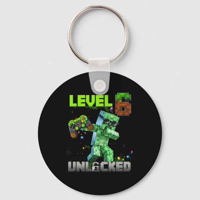 Level 6 Unlocked Funy Birthday Boy Pixel Gamer 6th Keychain (Front)