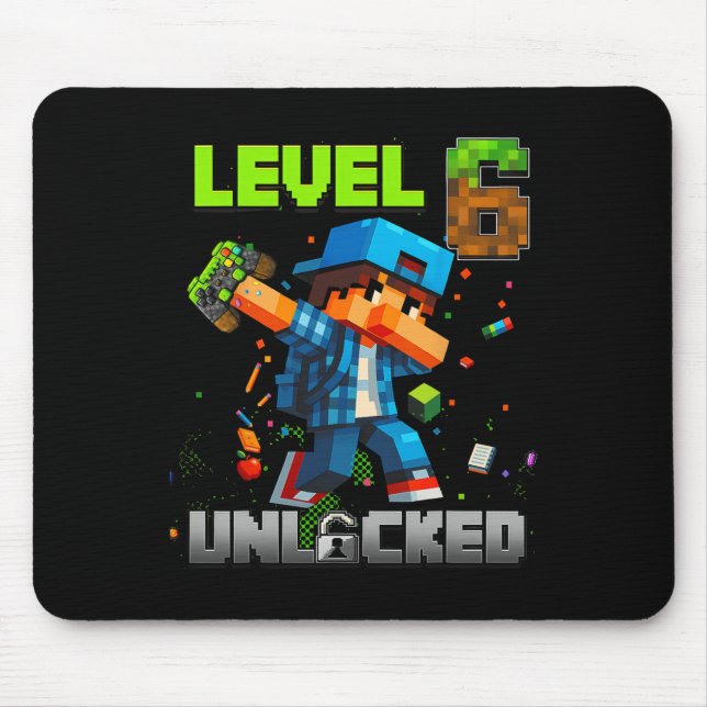 Level 6 Unlocked Funy Birthday Boy Pixel Gamer 6th Mouse Pad (Front)