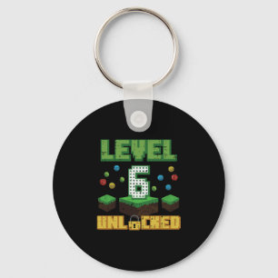 Level 6 Unlocked Pixel Gamer 6th Birthday Gaming B Keychain