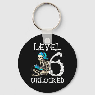 Level 6 Unlocked Skeleton Gamer Video Gaming 6th B Keychain