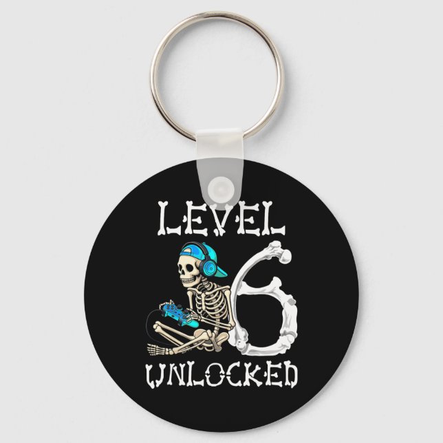 Level 6 Unlocked Skeleton Gamer Video Gaming 6th B Keychain (Front)