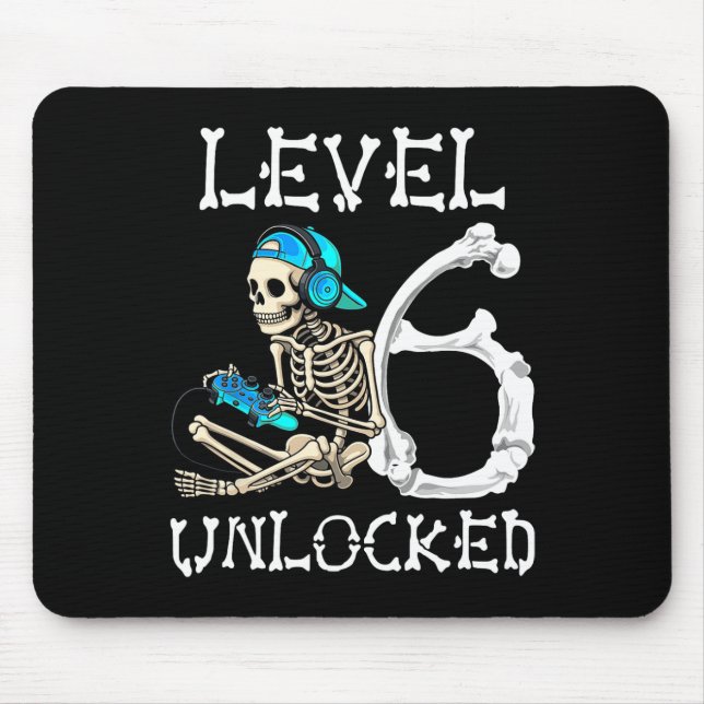 Level 6 Unlocked Skeleton Gamer Video Gaming 6th B Mouse Pad (Front)