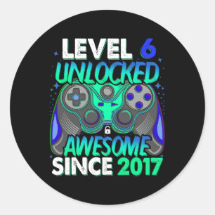 Level 6 Unlocked Video Game 6 Years Old Boy 6th Bi Classic Round Sticker