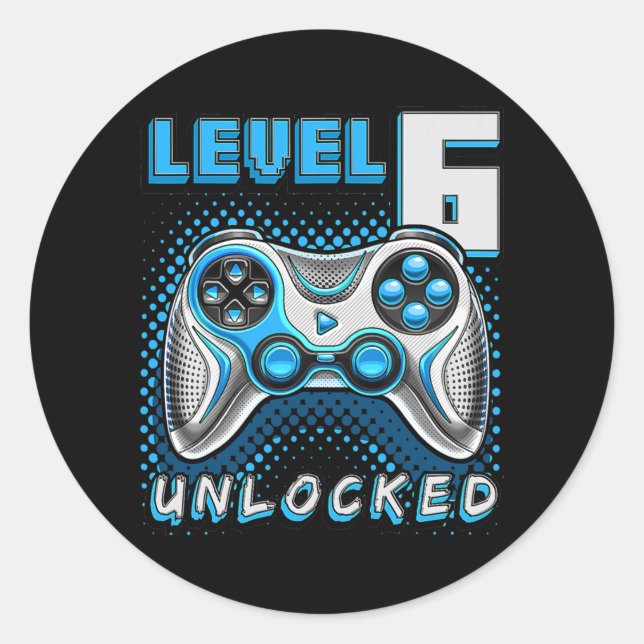 Level 6 Unlocked Video Game 6th Birthday Gamer Classic Round Sticker (Front)