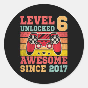 Level 6 Unlocked Vintage Video Game 6th Birthday G Classic Round Sticker
