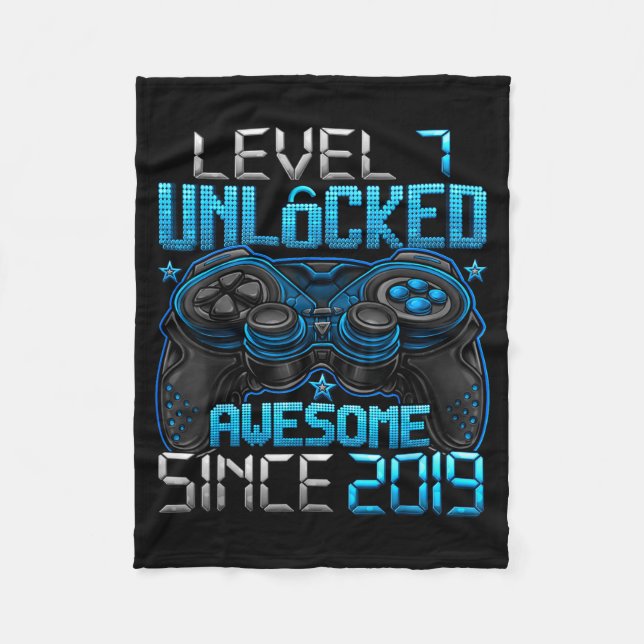 Level 7 Unlocked 7 Year Old For Boys 7th Birthday  Fleece Blanket (Front)