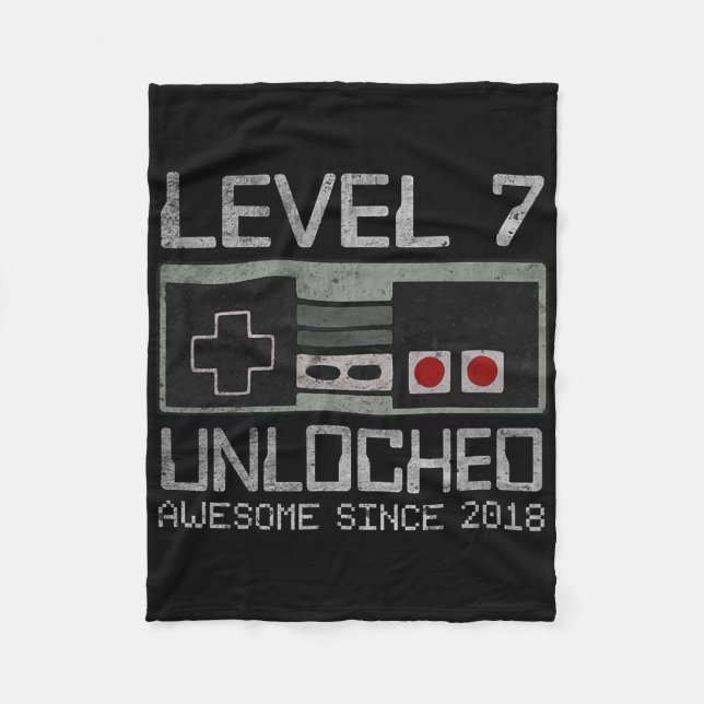 Level 7 Unlocked 7th Birthday 7 Year Old Video Gam Fleece Blanket (Front)