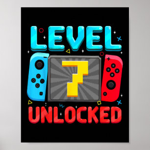 Level 7 Unlocked 7th Birthday Boy Gamer 7 Year Old Poster