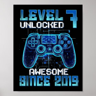 Level 7 unlocked 7th birthday boys video gamer poster