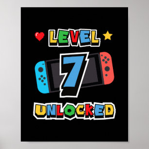 Level 7 Unlocked 7th Birthday Kids Video Game 7 Ye Poster