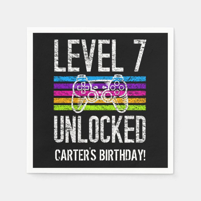 Level 7 Unlocked 7th Birthday Personalized Gamer Napkin (Front)