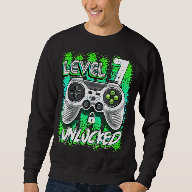 Level 7 Unlocked Awesome 2015 Game 7 Year Old Game Sweatshirt (Front)