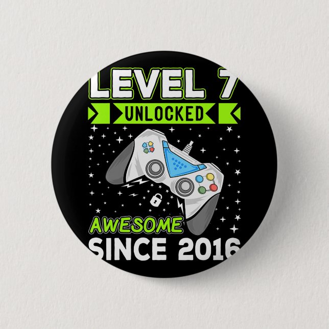 Level 7 Unlocked Awesome 2016 Video Game 7th Birth 2 Inch Round Button (Front)