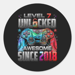 Level 7 Unlocked Awesome Since 2018 7th Birthday G Classic Round Sticker