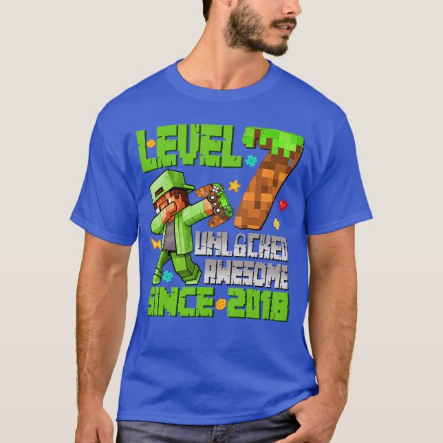 Level 7 Unlocked Awesome Since 2018 7th Birthday G T-Shirt (Front)