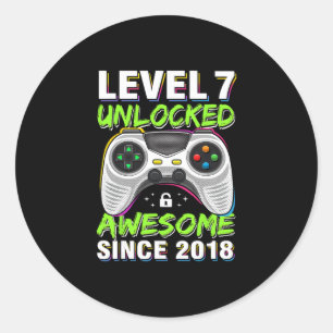 Level 7 Unlocked Awesome Since 7th Birthday Gaming Classic Round Sticker