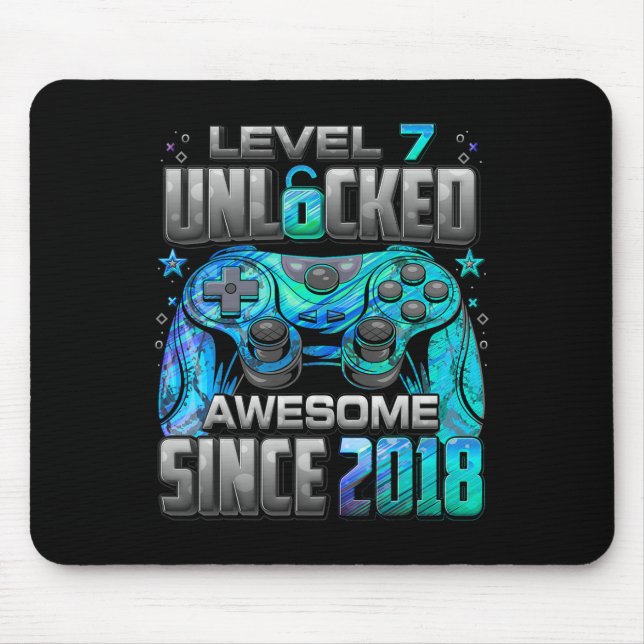 Level 7 Unlocked Awesome Since 7th Birthday Gaming Mouse Pad (Front)