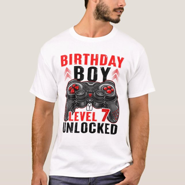 Level 7 Unlocked Birthday Boy 7 Year Old Boys Gami T-Shirt (Front)
