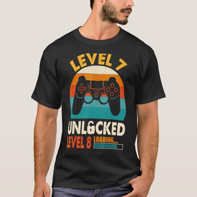 Level 7 Unlocked Birthday  Boy 7 Years Old Video G T-Shirt (Front)