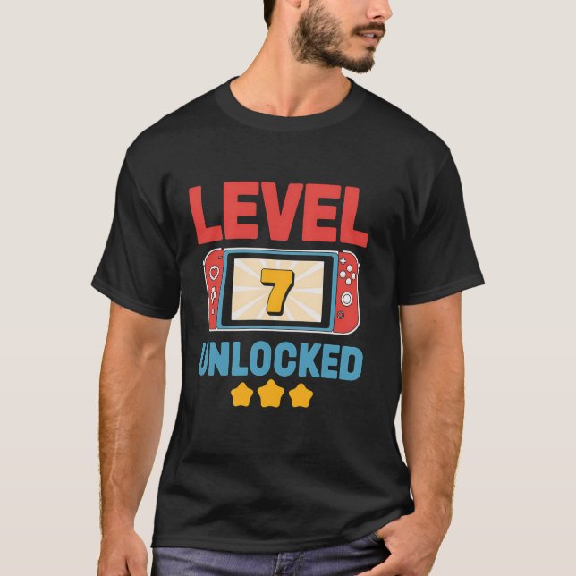 Level 7 Unlocked Funny Gamer Birthday Video Game 7 T-Shirt (Front)
