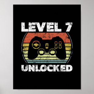 Level 7 Unlocked Funny Video Gamer 7th Birthday  Poster