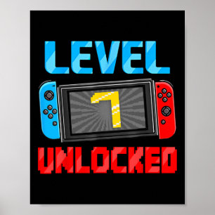 Level 7 Unlocked Gamer 7th Birthday Gift Video Gam Poster