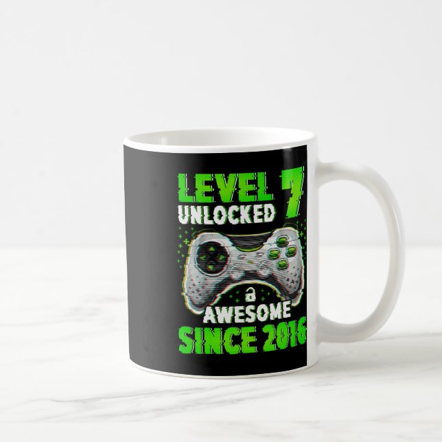 Level 7 Unlocked Video Game 7 Years Old Boy 7th Bi Coffee Mug (Right)