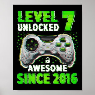 Level 7 Unlocked Video Game 7 Years Old Boy 7th Bi Poster