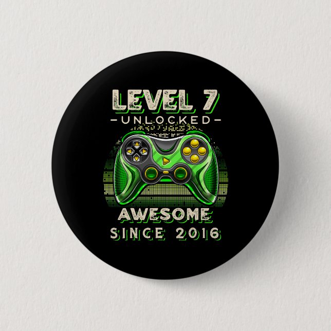 Level 7 Unlocked Video Game 7th Birthday 7 Yr Old  2 Inch Round Button (Front)