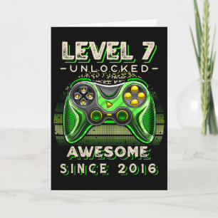 Level 7 Unlocked Video Game 7th Birthday 7 Yr Old Card