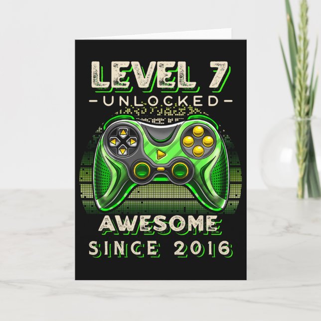 Level 7 Unlocked Video Game 7th Birthday 7 Yr Old  Card (Front)