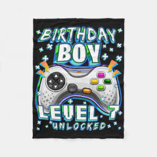Level 7 Unlocked Video Game 7th Birthday Gamer Boy Fleece Blanket