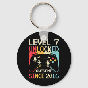 Level 7 Unlocked Video Game 7th Birthday Gamer Boy Keychain