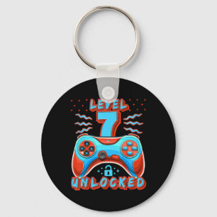 Level 7 Unlocked Video Game 7th Birthday Gamer Boy Keychain