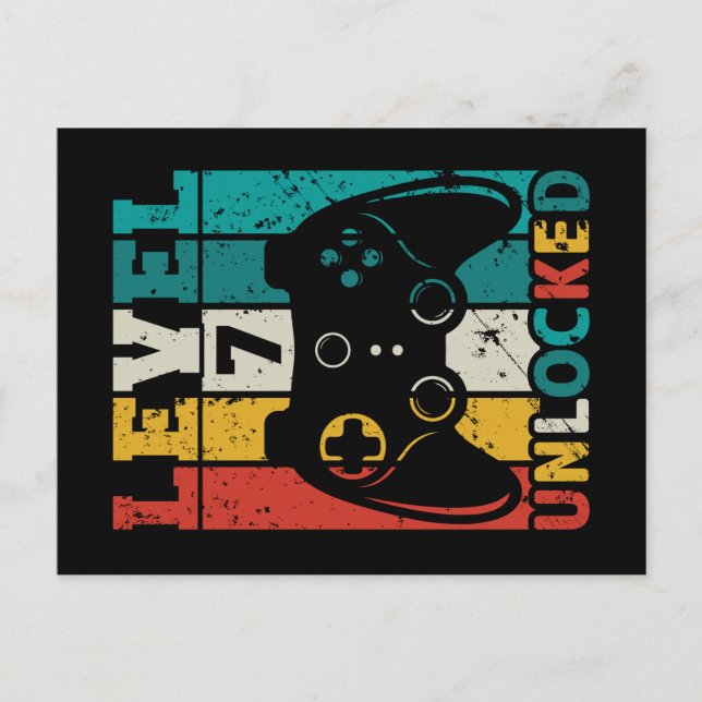 Level 7 Unlocked Video Game 7th Birthday Gamer Boy Postcard (Front)