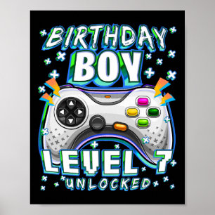 Level 7 Unlocked Video Game 7th Birthday Gamer Boy Poster
