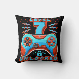 Level 7 Unlocked Video Game 7th Birthday Gamer Boy Throw Pillow