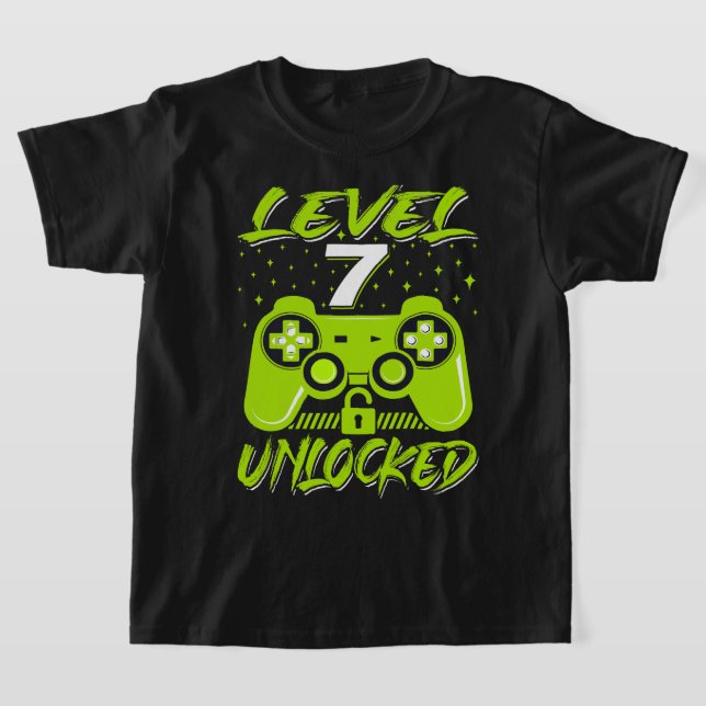 Level 7 Unlocked Video Game 7th Birthday Gamer Gif T-Shirt (Laydown)