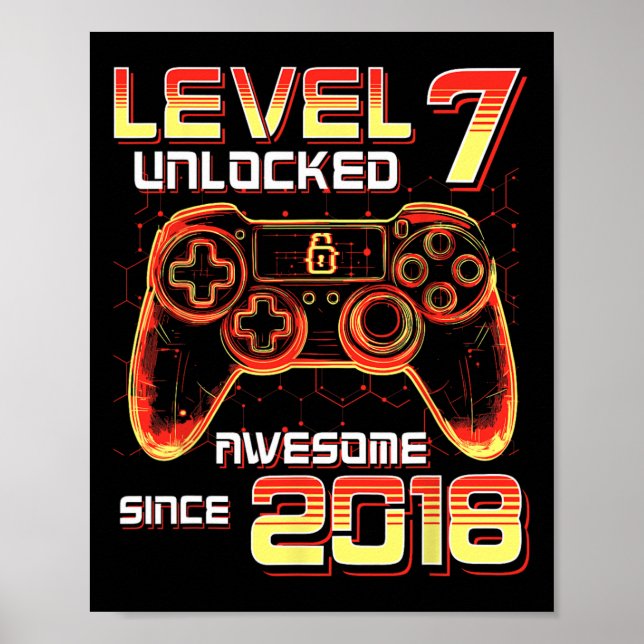 Level 7 Unlocked Video Game Party 7th Birthday Gam Poster (Front)