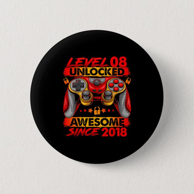 Level 8 Unlocked 8 Year Old Boys 8th Birthday Boy  2 Inch Round Button (Front)