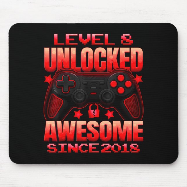 Level 8 Unlocked 8 Year Old For Boys 8th Birthday  Mouse Pad (Front)