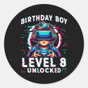 Level 8 Unlocked 8 Years Old Birthday Gamer Funny  Classic Round Sticker