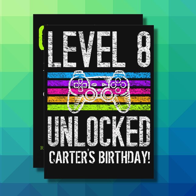 Level 8 Unlocked 8th Birthday Personalized Gamer Invitation (Creator Uploaded)