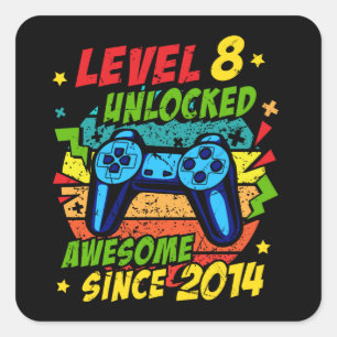 Level 8 Unlocked Awesome 2014 Game 8th Birthday Square Sticker