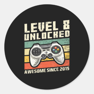 Level 8 Unlocked Awesome 2015 Video Game 8th Birth Classic Round Sticker